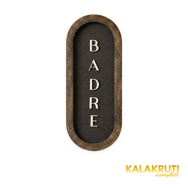 BADRE textured vertical capsule LED nameplate — Front LED off
