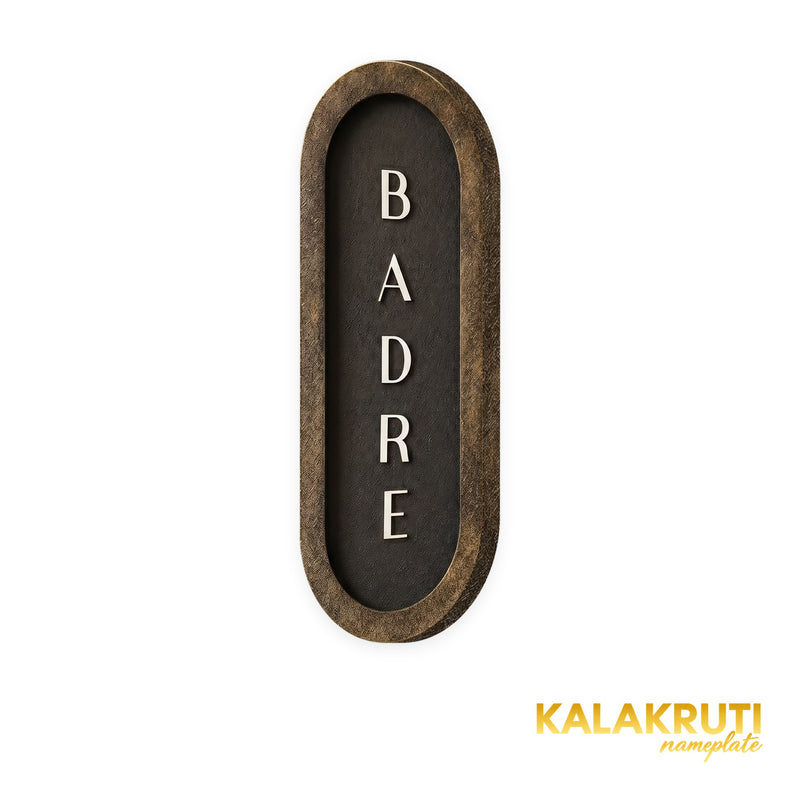 BADRE textured vertical capsule LED nameplate — Right angle LED off, confirmed solid frame