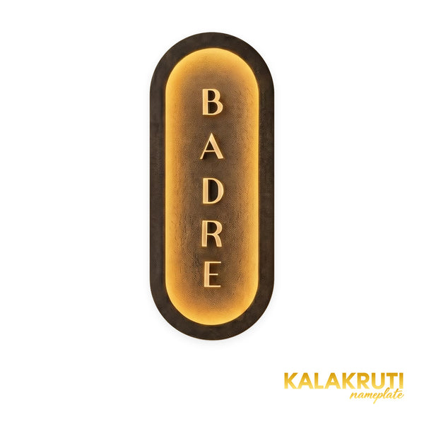 BADRE textured vertical capsule LED nameplate — Supplied front warm LED on