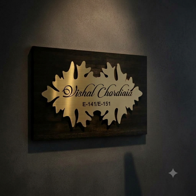 Leaf Shape Laser Cutting Brass SS with Dark Finish Wooden Base