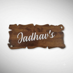 Matt Brown Finish Live Edge Shaped Wooden Nameplate | Jadhav's