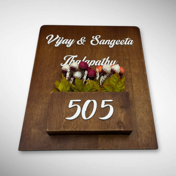 Rubber Wood Brown Polish Planter Nameplate | Thalapathy