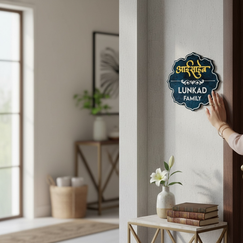 Lunkad Family nameplates blend traditional aesthetics with premium craftsmanship.
