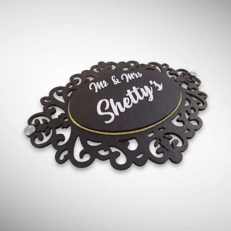 Wooden Base Stone Textured Handcraft Nameplate | Shetty