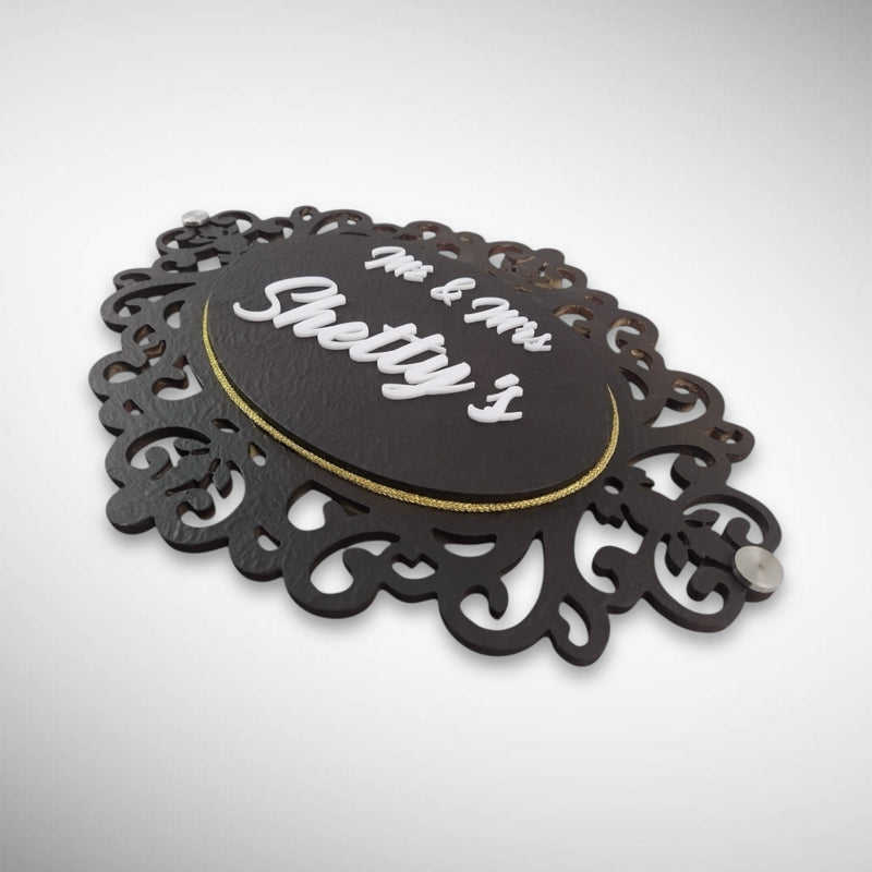 Wooden Base Stone Textured Handcraft Nameplate | Shetty