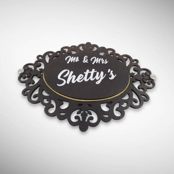 Wooden Base Stone Textured Handcraft Nameplate | Shetty