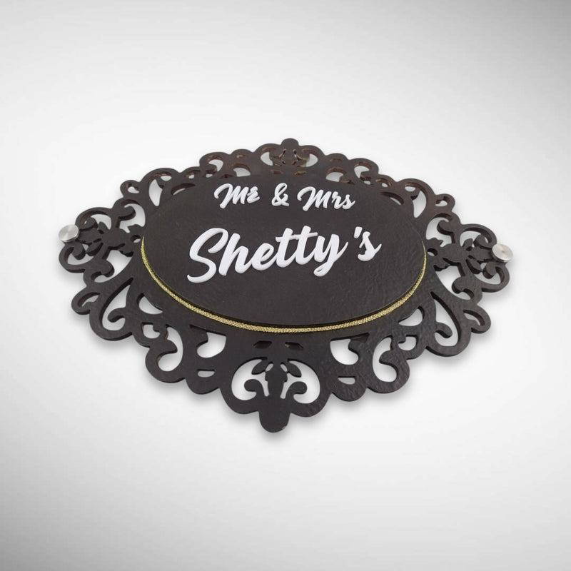 Wooden Base Stone Textured Handcraft Nameplate | Shetty