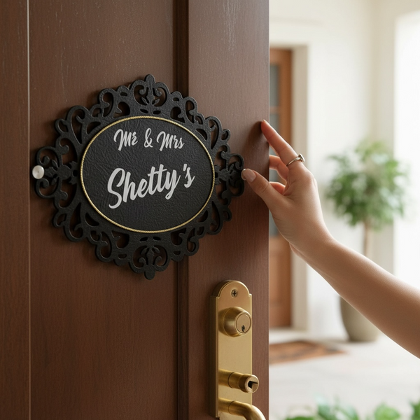 Wooden Base Stone Textured Handcraft Nameplate | Shetty