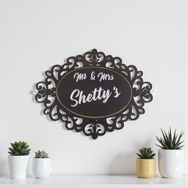 Wooden Base Stone Textured Handcraft Nameplate | Shetty