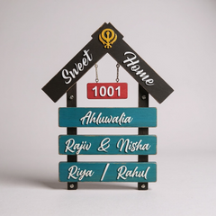Home Shape Wooden Nameplate with Hanging House Number