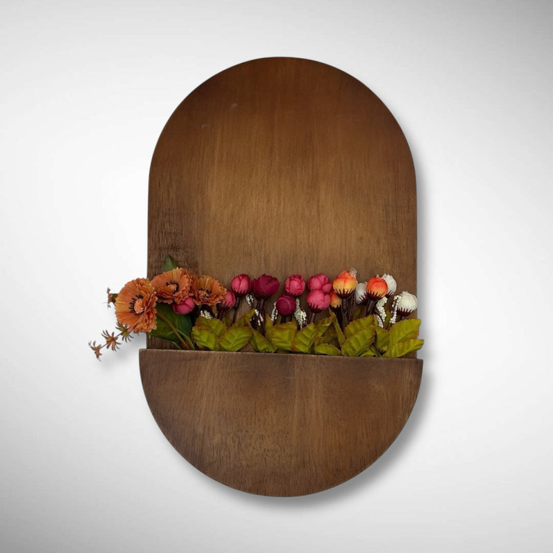 Rubber Wood Brown Polish Capsule Shape Planter Nameplate | Anurag & Shefali