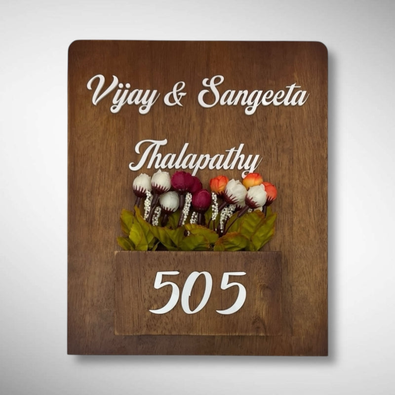 Rubber Wood Brown Polish Planter Nameplate | Thalapathy