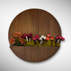 Round Shape Rubber Wood Brown Polish Planter Nameplate | Sharma