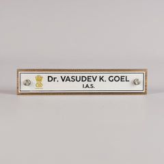 A clean, professional Desk nameplate Wooden ACP Base |  Dr. Vasudev Goel