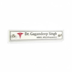 A clean, professional Desk nameplate White Base Acrylic | Dr. Gagandeep Singh