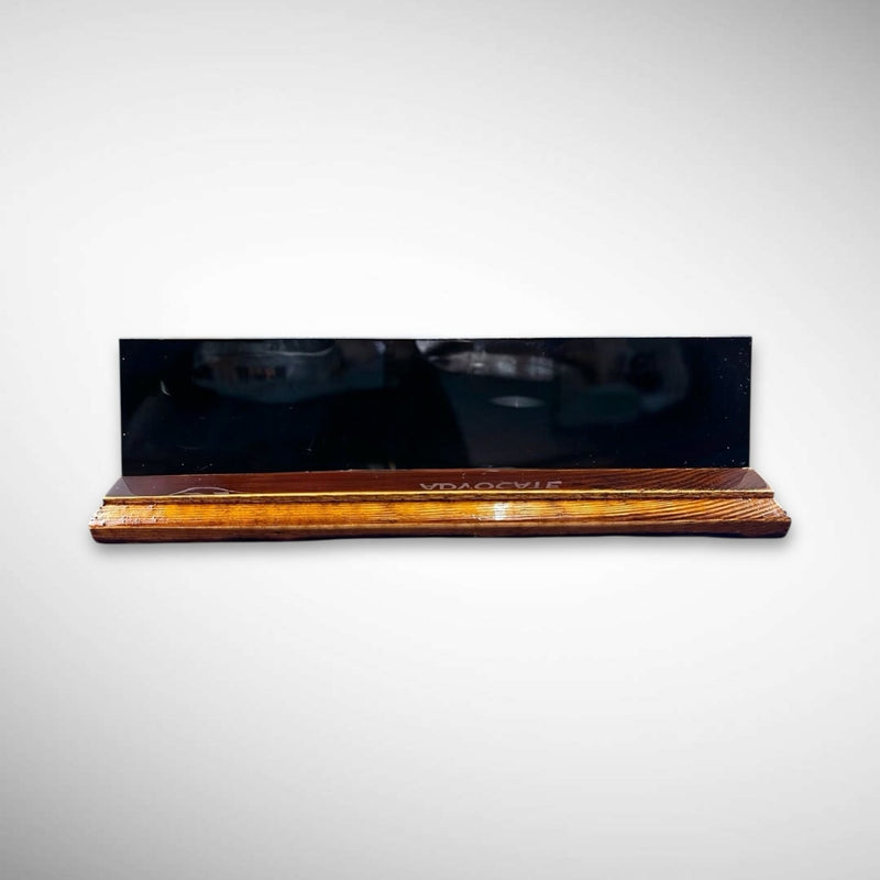 A premium desk nameplate featuring a polished wooden base with a sleek acrylic | Adv. Mahadev Gavali
