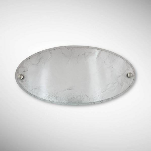 An elegant oval nameplate featuring a marble-style finish with raised black lettering | Koppikar