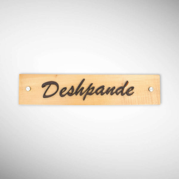 Designer Deshpande Wooden Name Plate | Natural Wood Finish