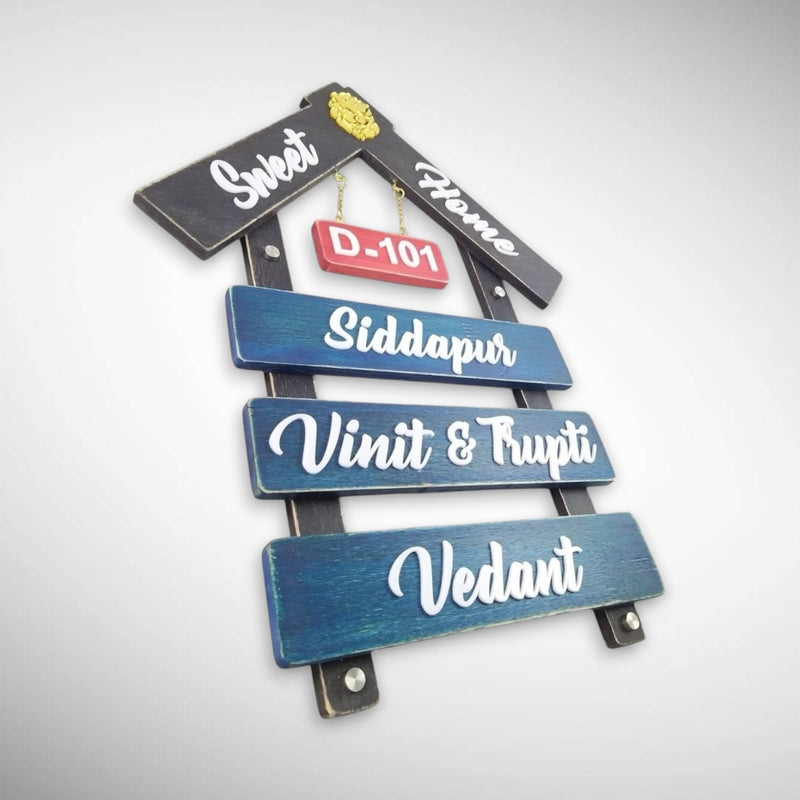 Home Shape Wooden Nameplate with Hanging House Number