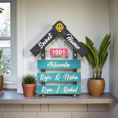 Home Shape Wooden Nameplate with Hanging House Number