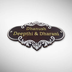Intricate White Scrollover Design Wooden Nameplate