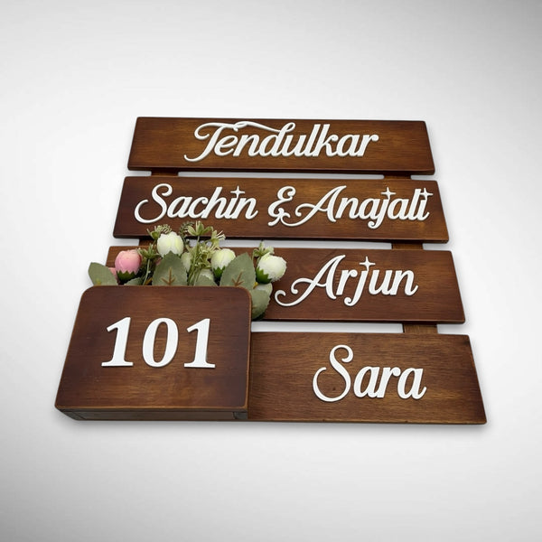 Multi pieces Square Wooden Nameplate with Floral Planter