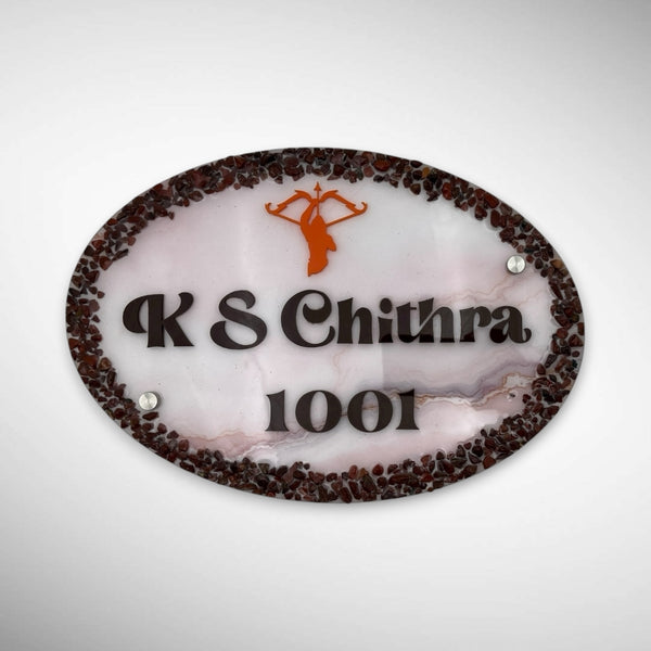 Stone decorated Acrylic Resin Nameplate | K S CHITRA