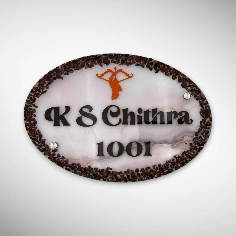 Stone decorated Acrylic Resin Nameplate | K S CHITRA