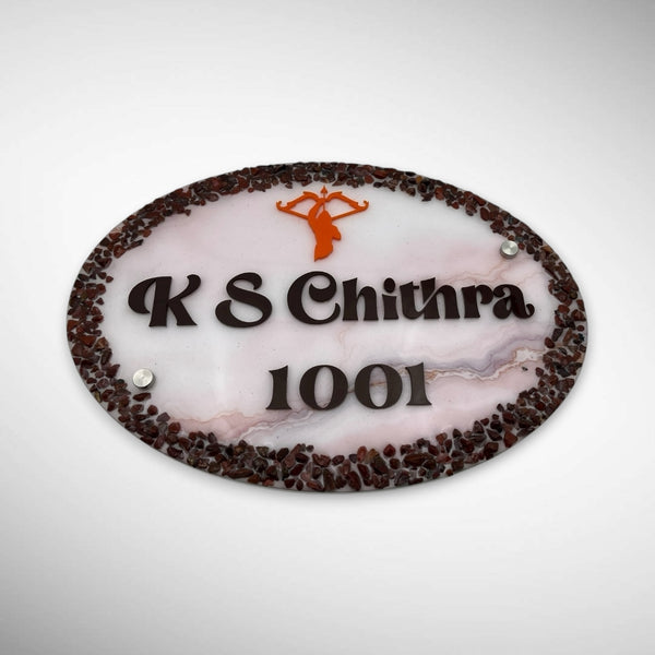 Stone decorated Acrylic Resin Nameplate | K S CHITRA