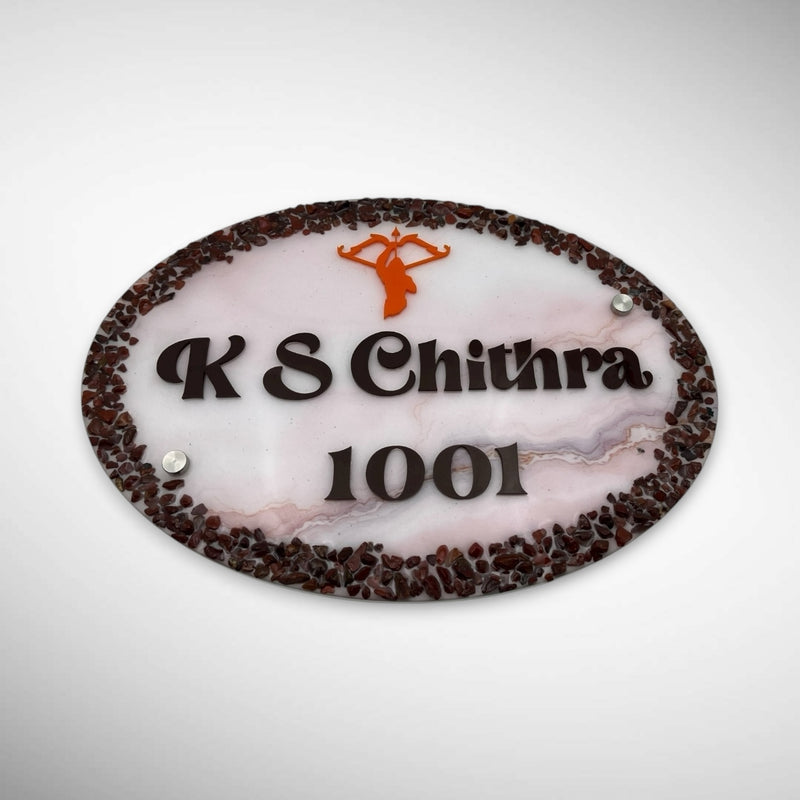 Stone decorated Acrylic Resin Nameplate | K S CHITRA
