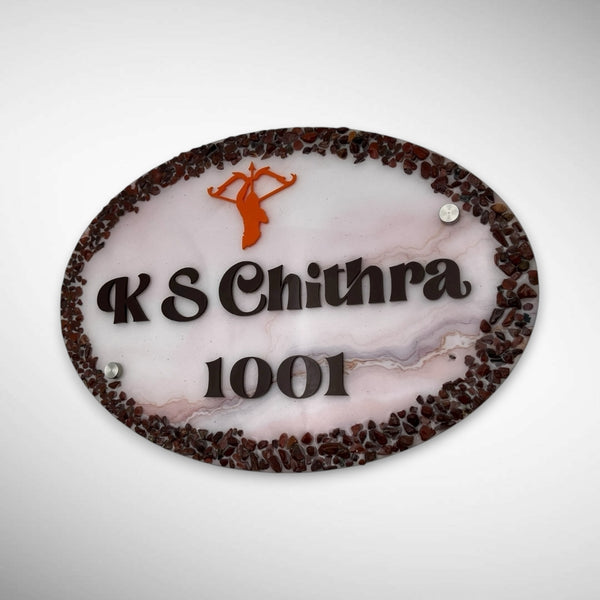 Stone decorated Acrylic Resin Nameplate | K S CHITRA