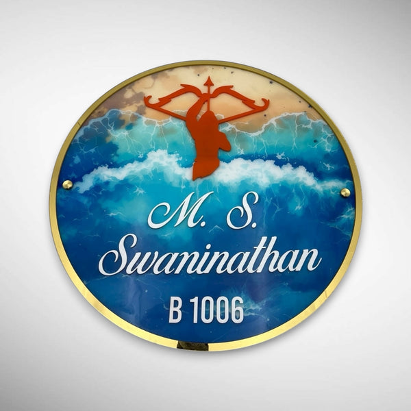 Ocean waves design Acrylic Resin Nameplate | SWAMINATHAN