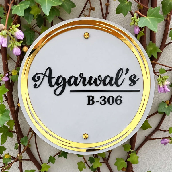 KKAA0002 Agarwal’s silver-grey and gold acrylic nameplate B-306 — hero