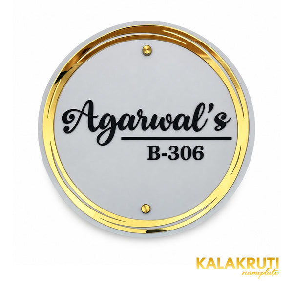 KKAA0002 Agarwal’s silver-grey and gold acrylic nameplate B-306 — front