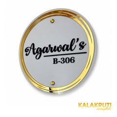 KKAA0002 Agarwal’s silver-grey and gold acrylic nameplate B-306 — left angle