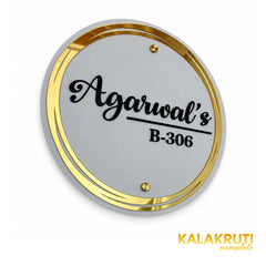 KKAA0002 Agarwal’s silver-grey and gold acrylic nameplate B-306 — right angle