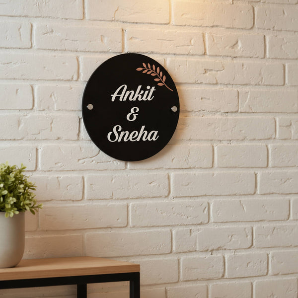 KKAA0009 Ankit & Sneha black acrylic nameplate — hero