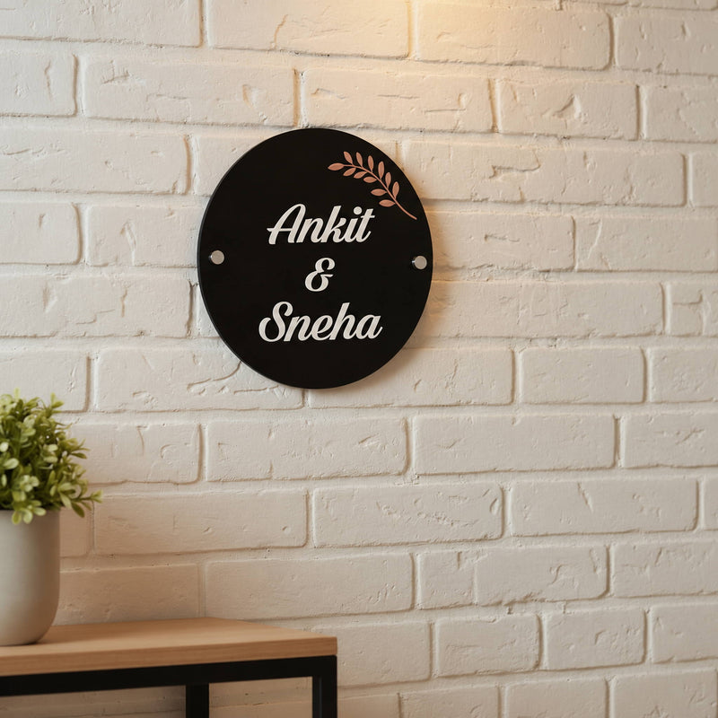 KKAA0009 Ankit & Sneha black acrylic nameplate — hero