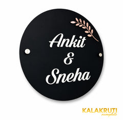 KKAA0009 Ankit & Sneha black acrylic nameplate — right angle