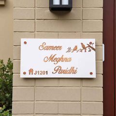Elegant Bird & Floral Nameplate — KKAA0047 — installed hero