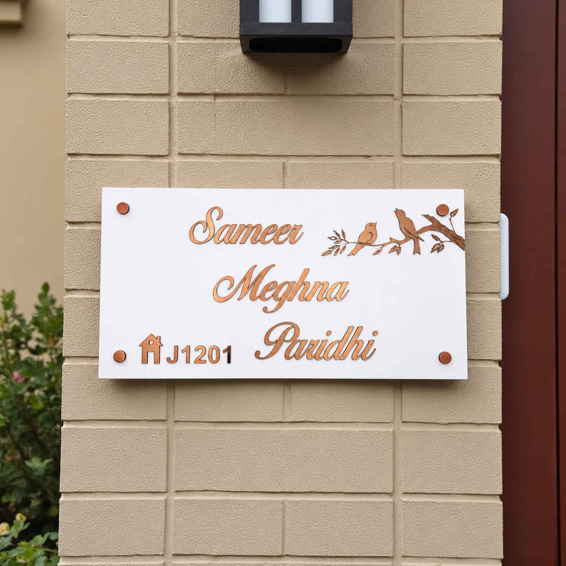Elegant Bird & Floral Nameplate — KKAA0047 — installed hero