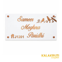 Elegant Bird & Floral Nameplate — KKAA0047 — front view