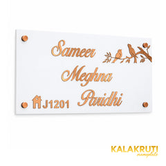 Elegant Bird & Floral Nameplate — KKAA0047 — left angle