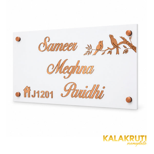 Elegant Bird & Floral Nameplate — KKAA0047 — right angle
