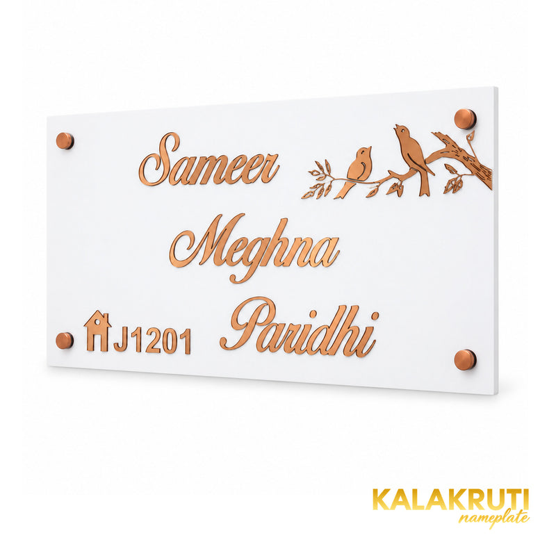 Elegant Bird & Floral Nameplate — KKAA0047 — right angle