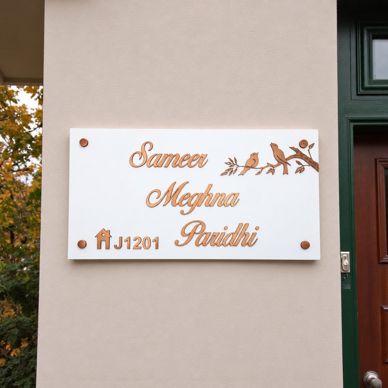 Elegant Bird & Floral Nameplate — KKAA0047 — additional installed view