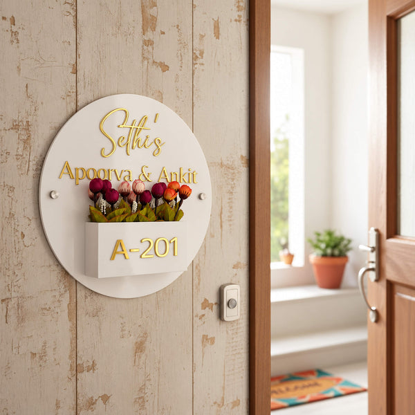 Elegant Floral Planter Nameplate — KKAA0049 — installed hero