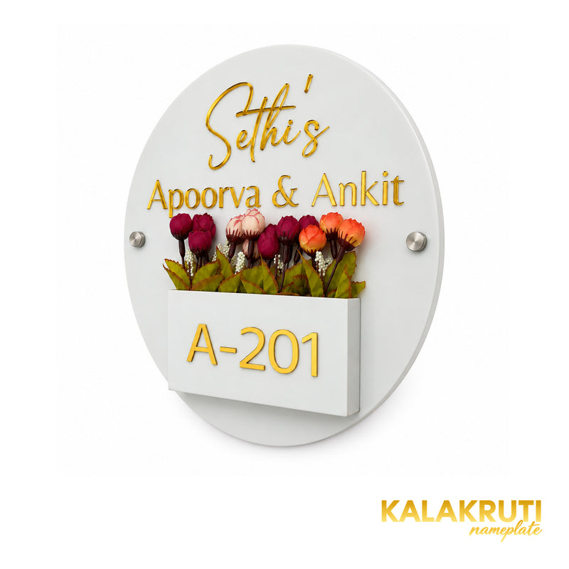Elegant Floral Planter Nameplate — KKAA0049 — right angle