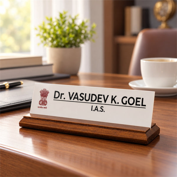 Dr. Vasudev Goel desk nameplate, table