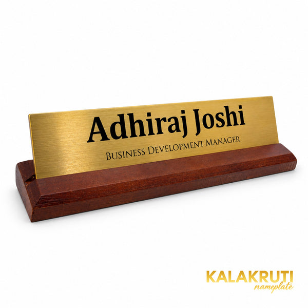 Adhiraj Joshi desk nameplate, left angle